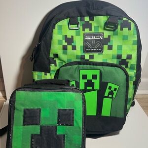 Minecraft Creeper Backpack & Lunchbox Set – Green Pixel Design
